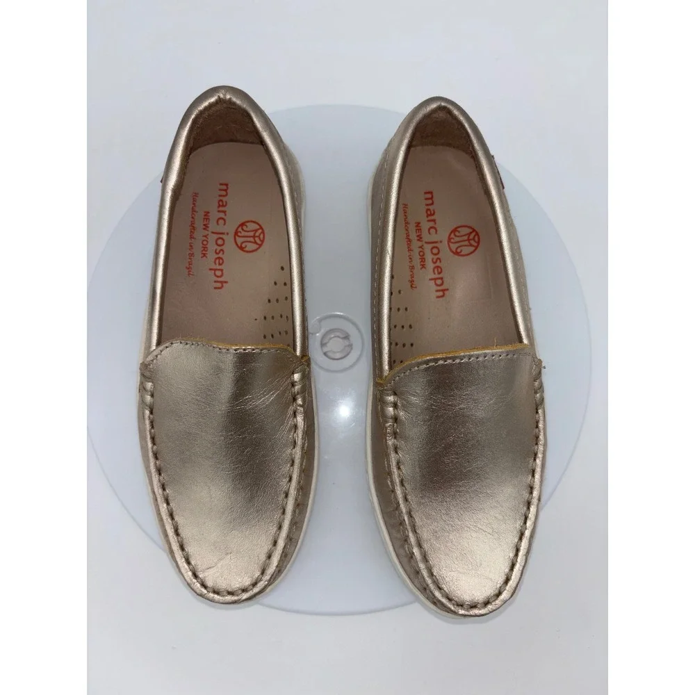 MARC JOSEPH New York Girls Gold Penny Loafer‎ Shoes Kids Leather Flat NEW
